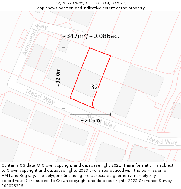 32, MEAD WAY, KIDLINGTON, OX5 2BJ: Plot and title map