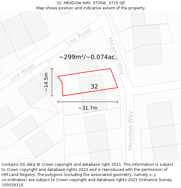 32, MEADOW WAY, STONE, ST15 0JP: Plot and title map