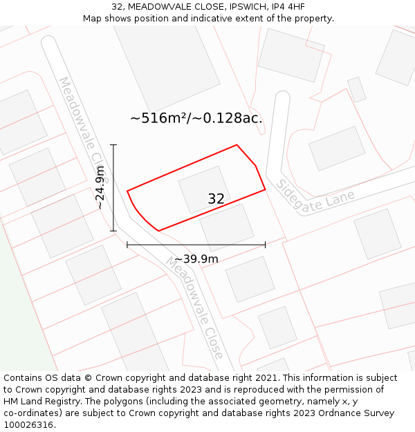 32, MEADOWVALE CLOSE, IPSWICH, IP4 4HF: Plot and title map