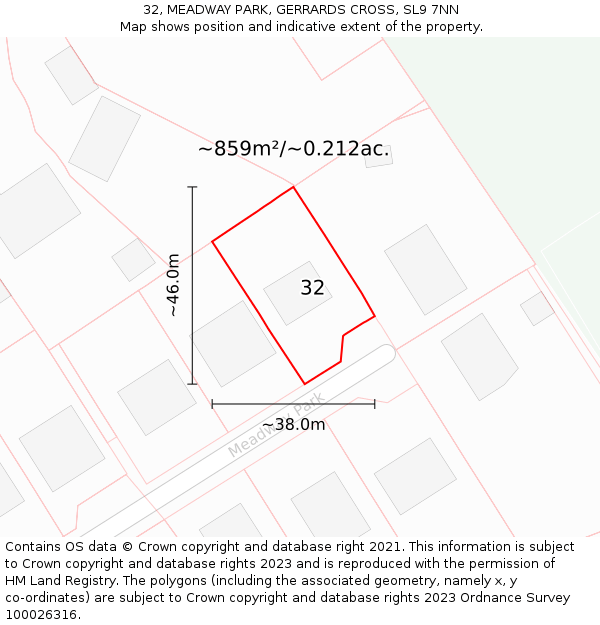 32, MEADWAY PARK, GERRARDS CROSS, SL9 7NN: Plot and title map