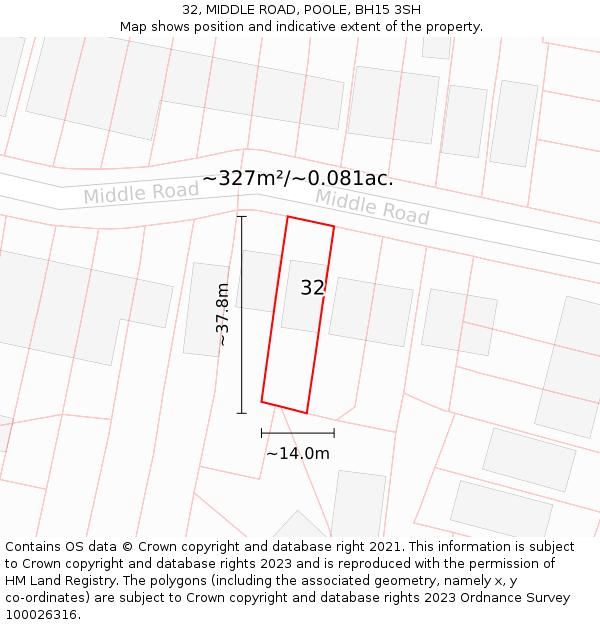 32, MIDDLE ROAD, POOLE, BH15 3SH: Plot and title map