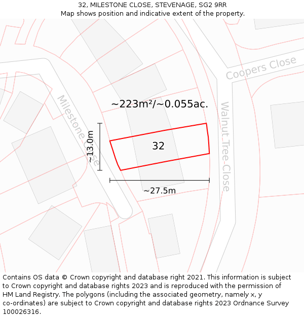 32, MILESTONE CLOSE, STEVENAGE, SG2 9RR: Plot and title map