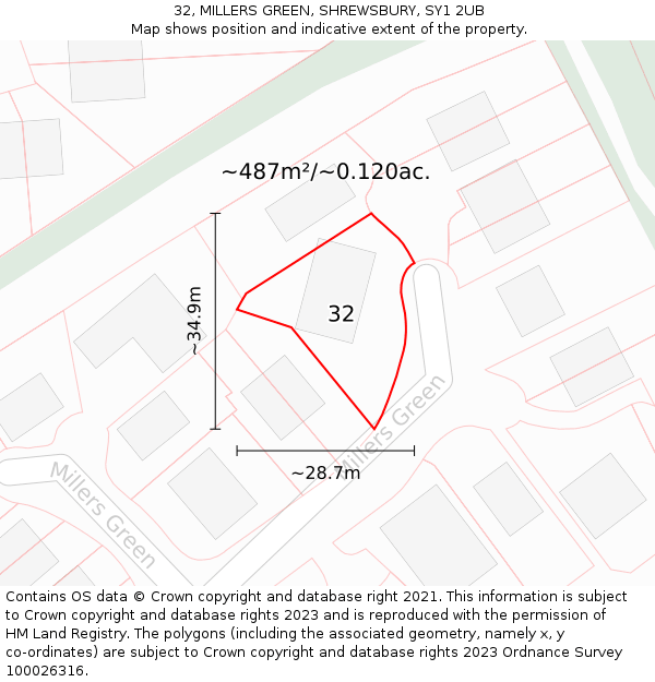 32, MILLERS GREEN, SHREWSBURY, SY1 2UB: Plot and title map