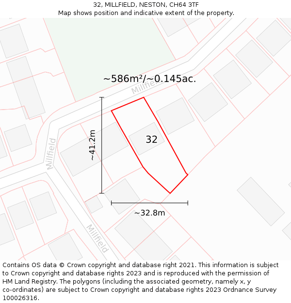 32, MILLFIELD, NESTON, CH64 3TF: Plot and title map