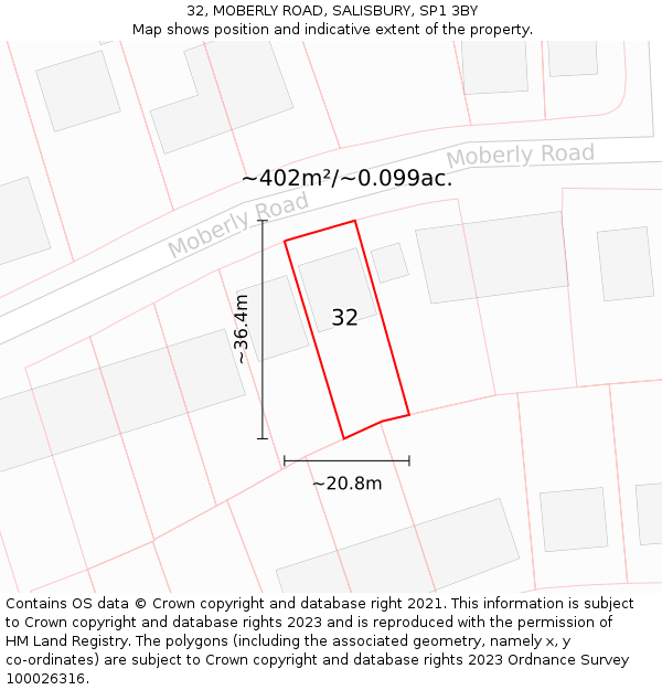 32, MOBERLY ROAD, SALISBURY, SP1 3BY: Plot and title map