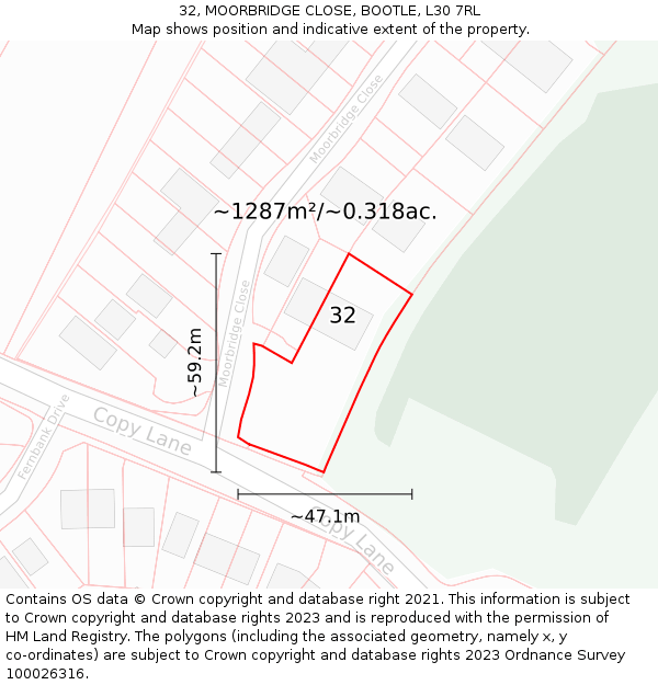 32, MOORBRIDGE CLOSE, BOOTLE, L30 7RL: Plot and title map