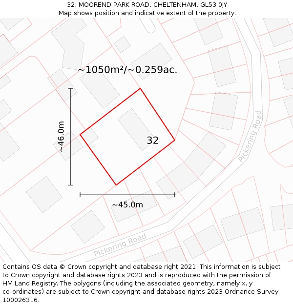 32, MOOREND PARK ROAD, CHELTENHAM, GL53 0JY: Plot and title map