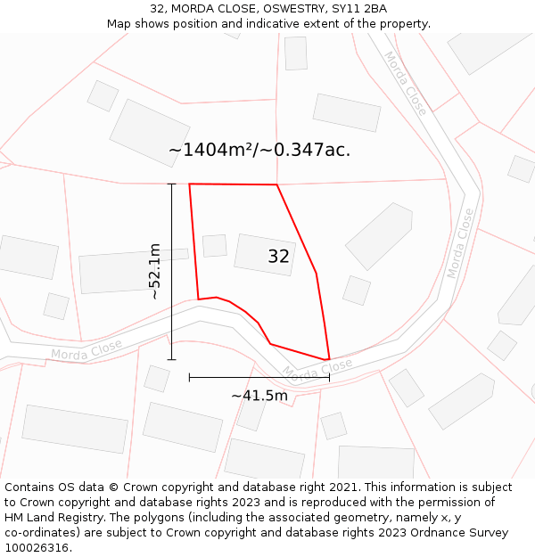 32, MORDA CLOSE, OSWESTRY, SY11 2BA: Plot and title map