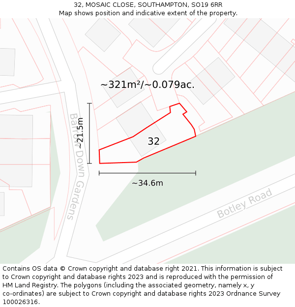 32, MOSAIC CLOSE, SOUTHAMPTON, SO19 6RR: Plot and title map