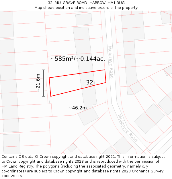 32, MULGRAVE ROAD, HARROW, HA1 3UG: Plot and title map