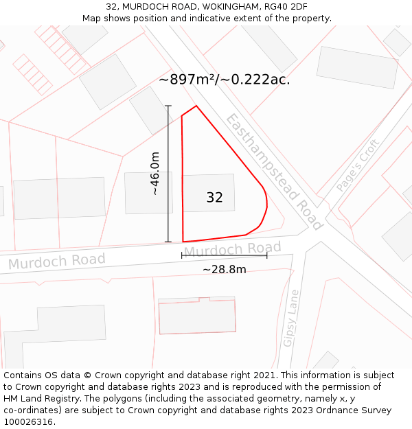 32, MURDOCH ROAD, WOKINGHAM, RG40 2DF: Plot and title map