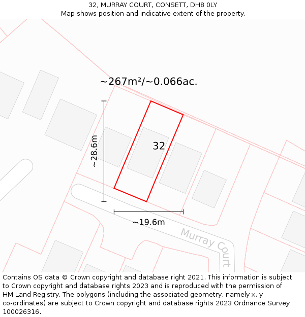 32, MURRAY COURT, CONSETT, DH8 0LY: Plot and title map