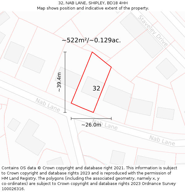 32, NAB LANE, SHIPLEY, BD18 4HH: Plot and title map