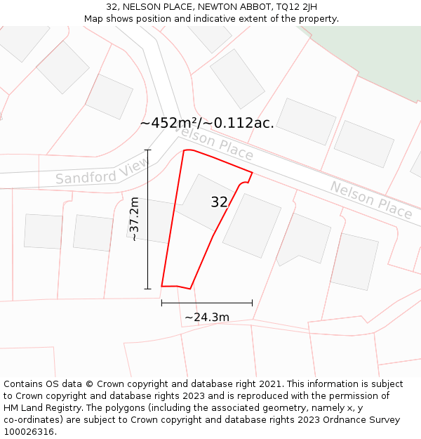 32, NELSON PLACE, NEWTON ABBOT, TQ12 2JH: Plot and title map