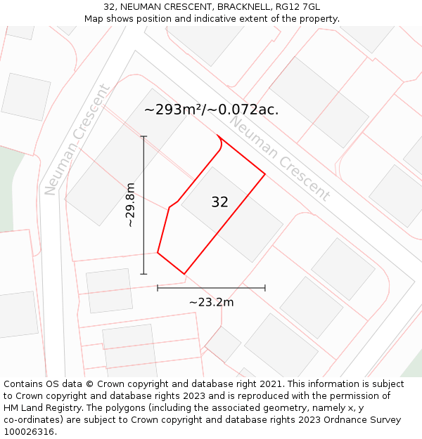 32, NEUMAN CRESCENT, BRACKNELL, RG12 7GL: Plot and title map