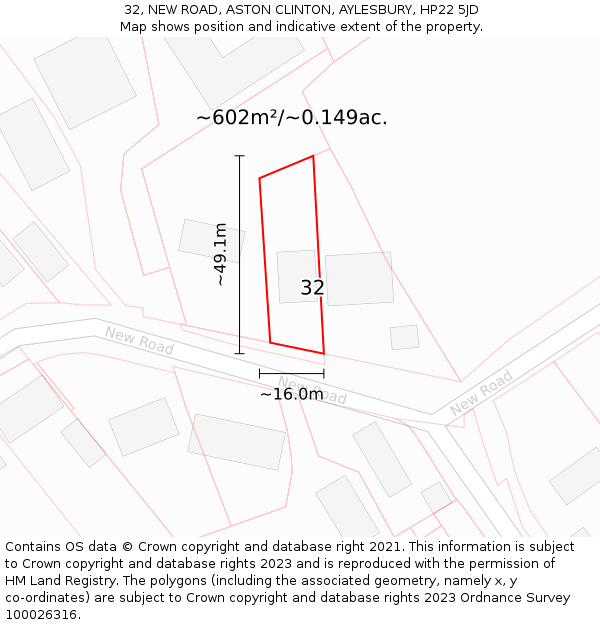 32, NEW ROAD, ASTON CLINTON, AYLESBURY, HP22 5JD: Plot and title map