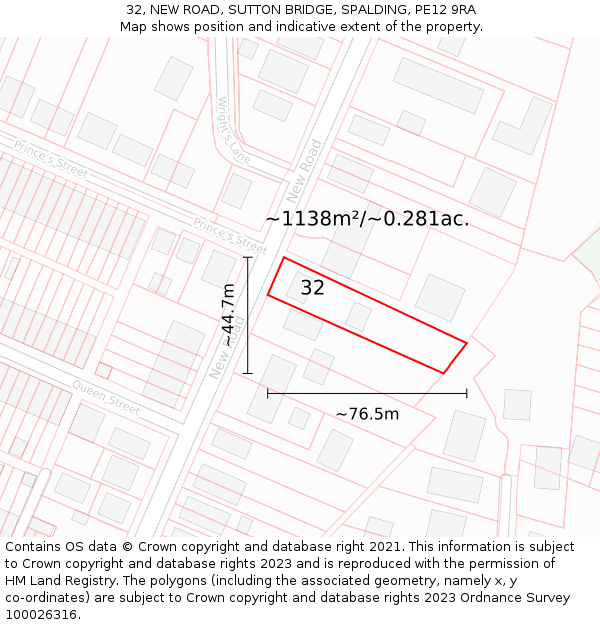 32, NEW ROAD, SUTTON BRIDGE, SPALDING, PE12 9RA: Plot and title map