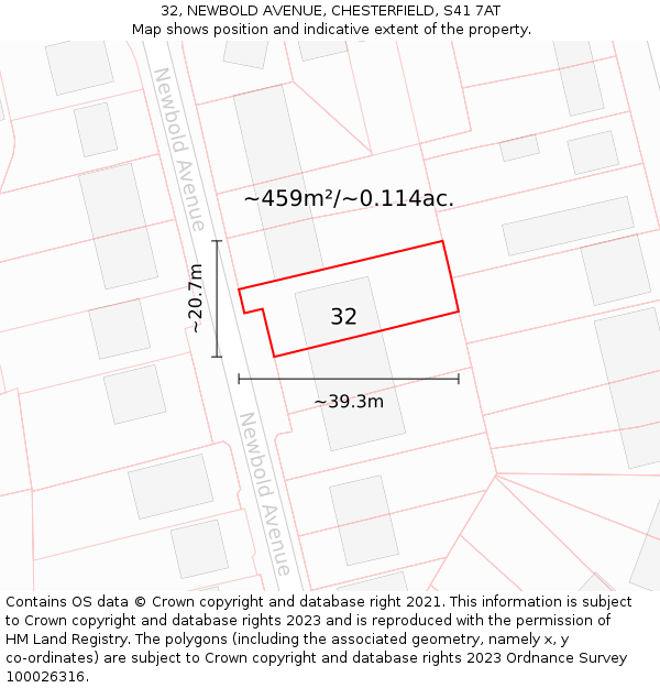 32, NEWBOLD AVENUE, CHESTERFIELD, S41 7AT: Plot and title map