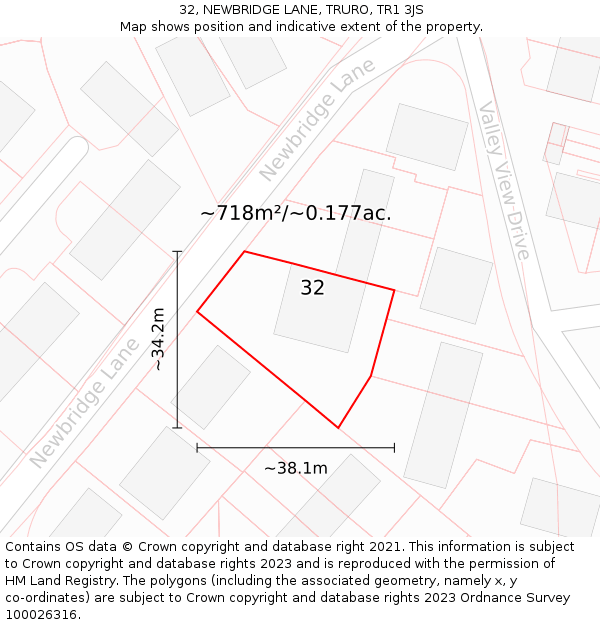 32, NEWBRIDGE LANE, TRURO, TR1 3JS: Plot and title map