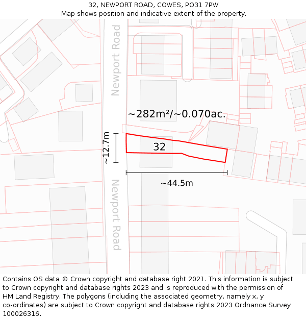 32, NEWPORT ROAD, COWES, PO31 7PW: Plot and title map