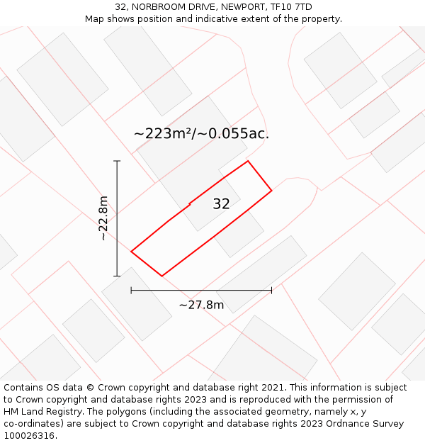 32, NORBROOM DRIVE, NEWPORT, TF10 7TD: Plot and title map