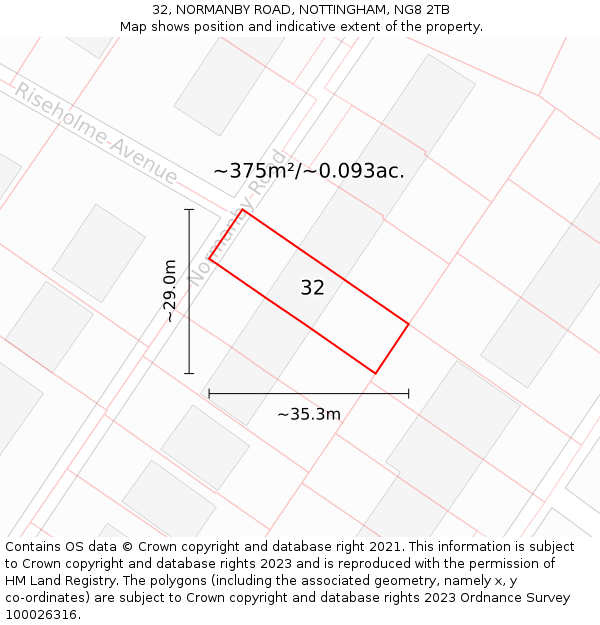 32, NORMANBY ROAD, NOTTINGHAM, NG8 2TB: Plot and title map