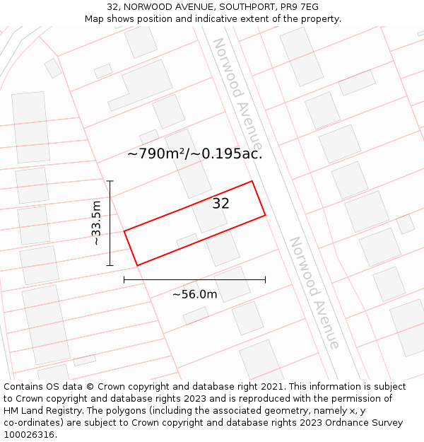 32, NORWOOD AVENUE, SOUTHPORT, PR9 7EG: Plot and title map