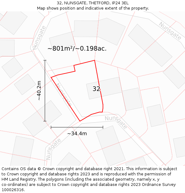 32, NUNSGATE, THETFORD, IP24 3EL: Plot and title map