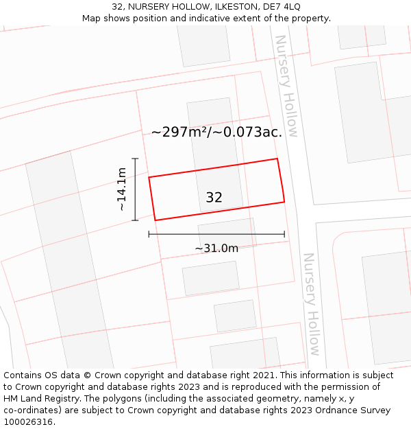 32, NURSERY HOLLOW, ILKESTON, DE7 4LQ: Plot and title map