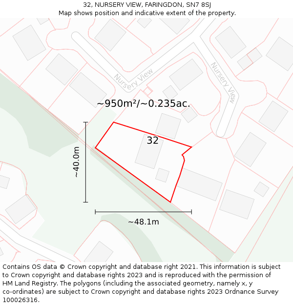 32, NURSERY VIEW, FARINGDON, SN7 8SJ: Plot and title map