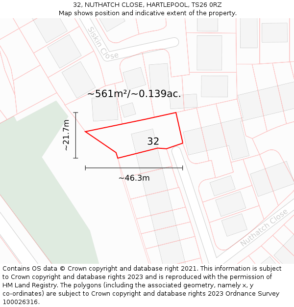 32, NUTHATCH CLOSE, HARTLEPOOL, TS26 0RZ: Plot and title map