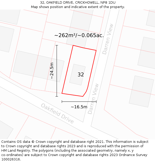 32, OAKFIELD DRIVE, CRICKHOWELL, NP8 1DU: Plot and title map