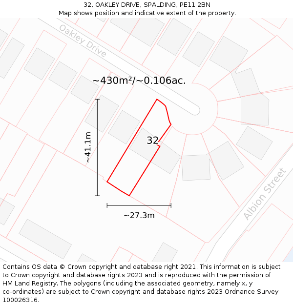 32, OAKLEY DRIVE, SPALDING, PE11 2BN: Plot and title map