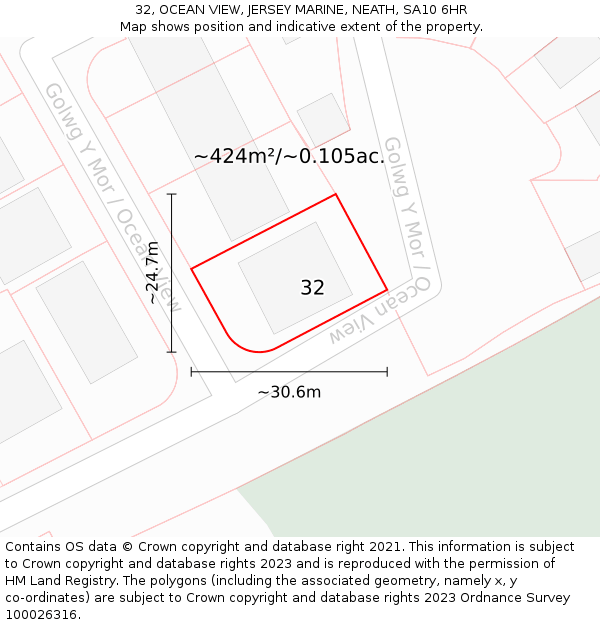 32, OCEAN VIEW, JERSEY MARINE, NEATH, SA10 6HR: Plot and title map