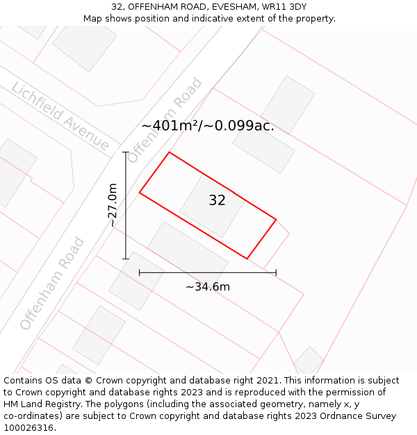 32, OFFENHAM ROAD, EVESHAM, WR11 3DY: Plot and title map
