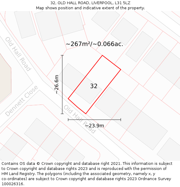 32, OLD HALL ROAD, LIVERPOOL, L31 5LZ: Plot and title map