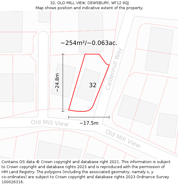 32, OLD MILL VIEW, DEWSBURY, WF12 9QJ: Plot and title map