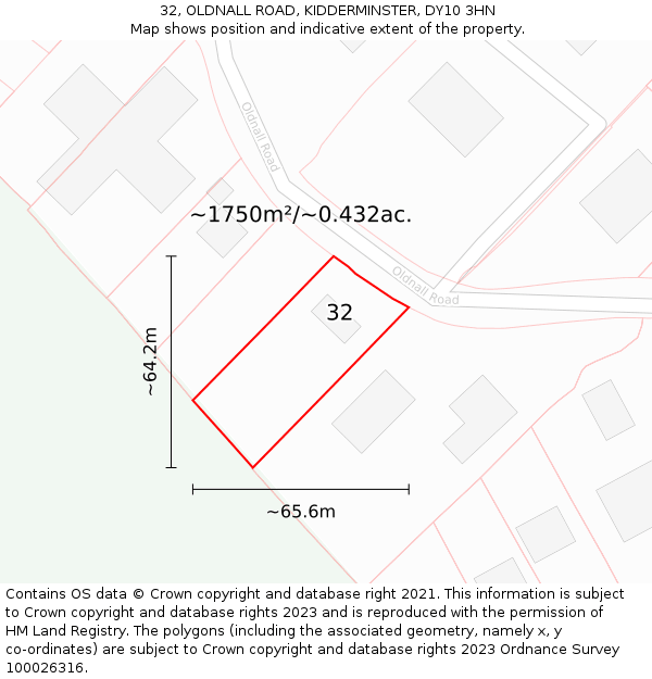 32, OLDNALL ROAD, KIDDERMINSTER, DY10 3HN: Plot and title map