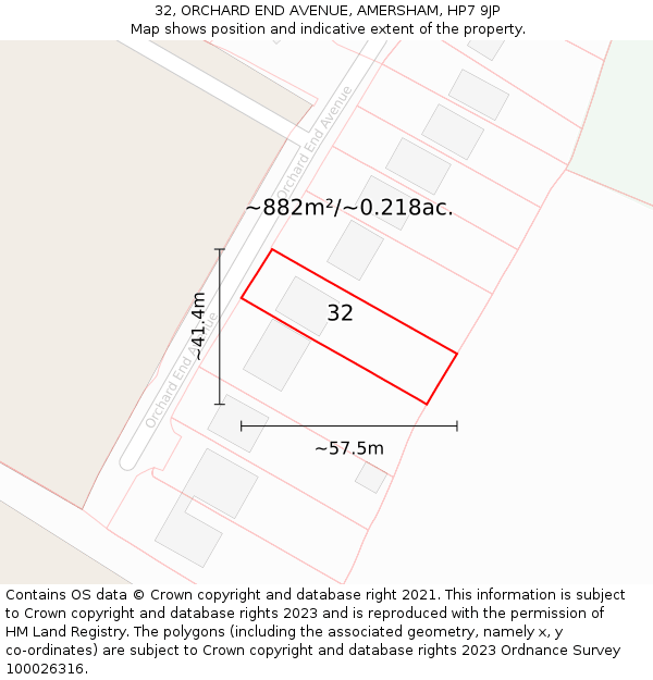 32, ORCHARD END AVENUE, AMERSHAM, HP7 9JP: Plot and title map