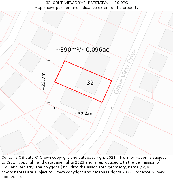 32, ORME VIEW DRIVE, PRESTATYN, LL19 9PG: Plot and title map