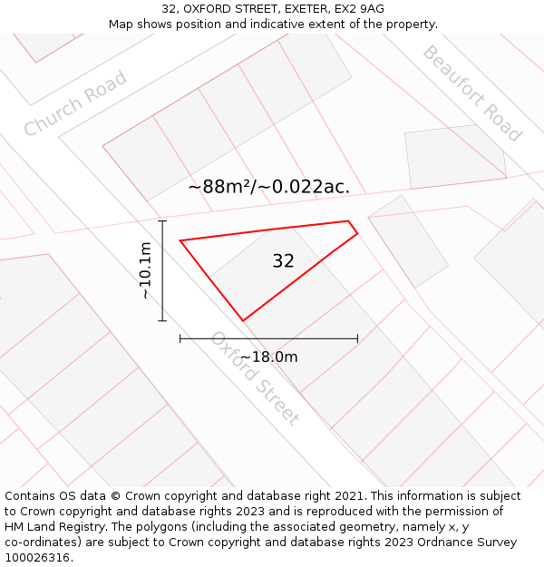 32, OXFORD STREET, EXETER, EX2 9AG: Plot and title map