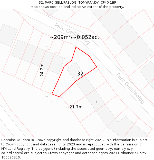 32, PARC GELLIFAELOG, TONYPANDY, CF40 1BF: Plot and title map