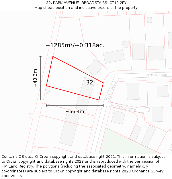 32, PARK AVENUE, BROADSTAIRS, CT10 2EY: Plot and title map