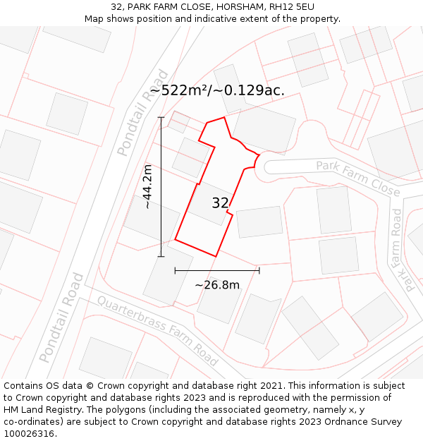 32, PARK FARM CLOSE, HORSHAM, RH12 5EU: Plot and title map