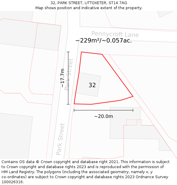 32, PARK STREET, UTTOXETER, ST14 7AG: Plot and title map