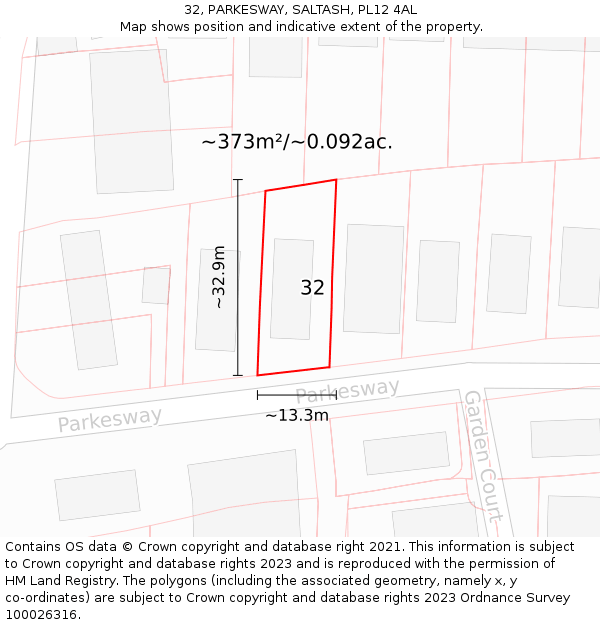 32, PARKESWAY, SALTASH, PL12 4AL: Plot and title map