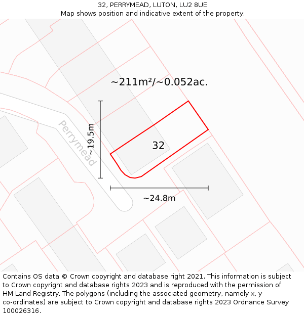 32, PERRYMEAD, LUTON, LU2 8UE: Plot and title map