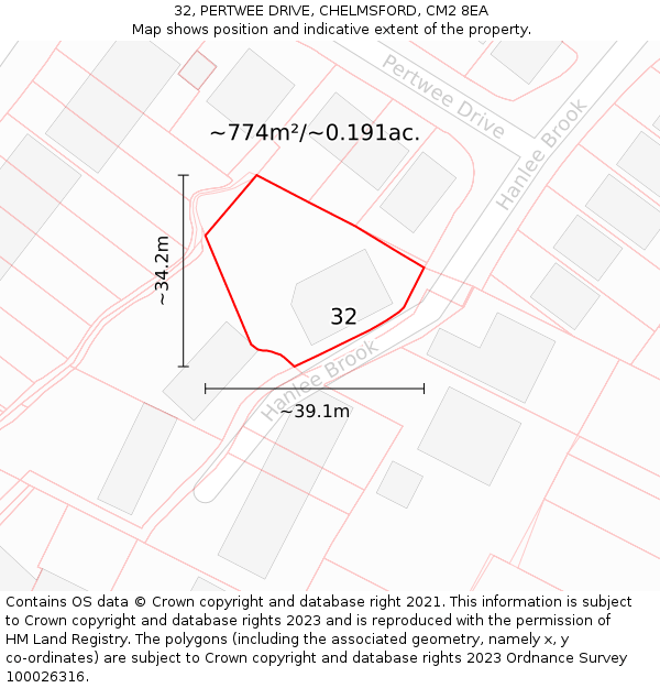 32, PERTWEE DRIVE, CHELMSFORD, CM2 8EA: Plot and title map