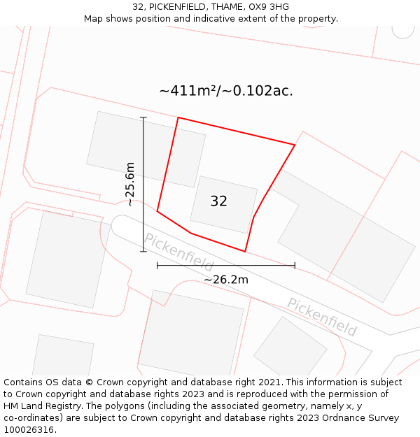 32, PICKENFIELD, THAME, OX9 3HG: Plot and title map