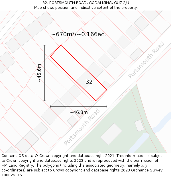 32, PORTSMOUTH ROAD, GODALMING, GU7 2JU: Plot and title map